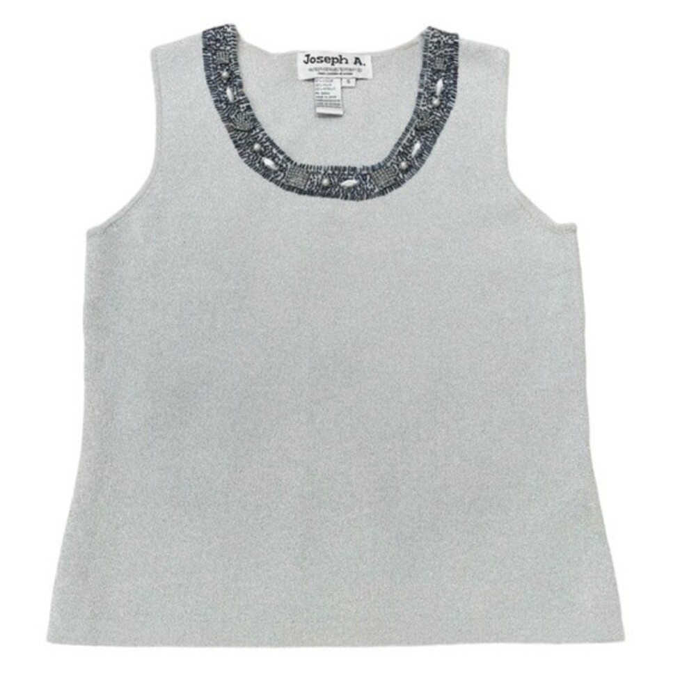 Joseph A. Metallic Beaded Neck Tank Top Size S